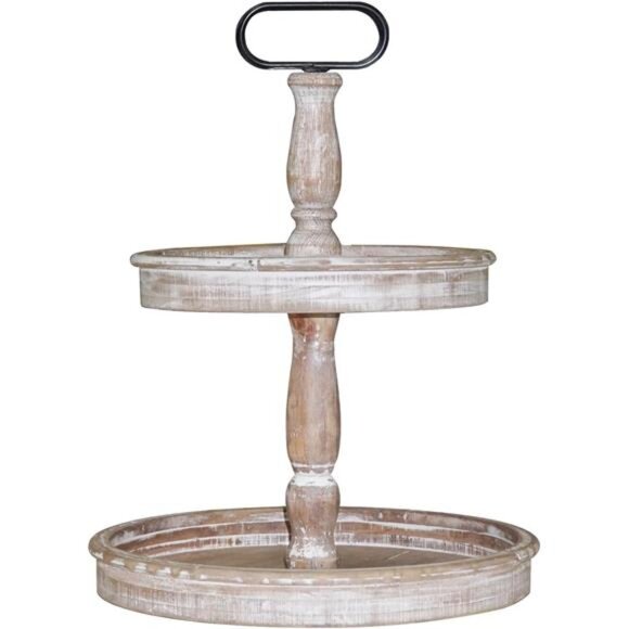 Decorative Trays - Two Tiered Tray Stand Rustic Decor Farmhouse 2  Wooden Tray - Picture 1 of 7